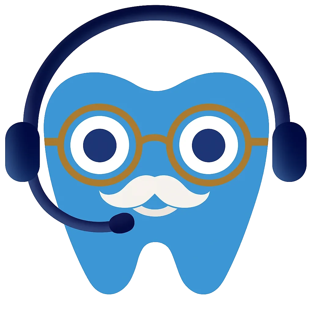 Ora, the care4teeth virtual oral health assistant — a cartoon tooth wearing a headset and glasses.